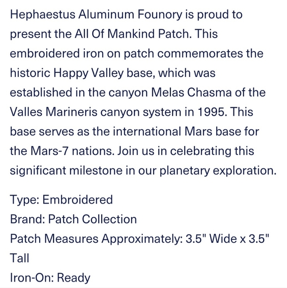 For All Of Mankind Hephaestus Aluminum Foundry Happy Valley Embroidered Iron On - Picture 3 of 4